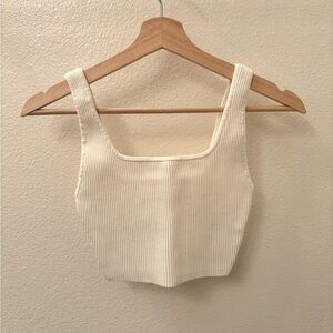 Babaton Cream Ribbed Crop Top